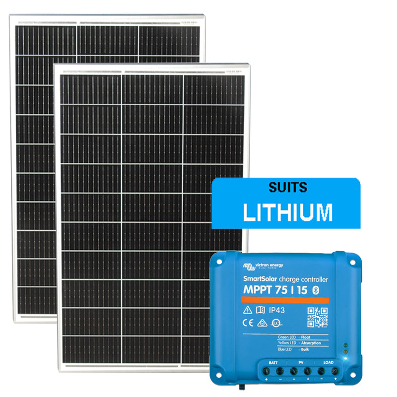 2 x Solar Panel 135 watt High output unregulated 1015 x 670 x 30mm & Victron MPPT 75/15