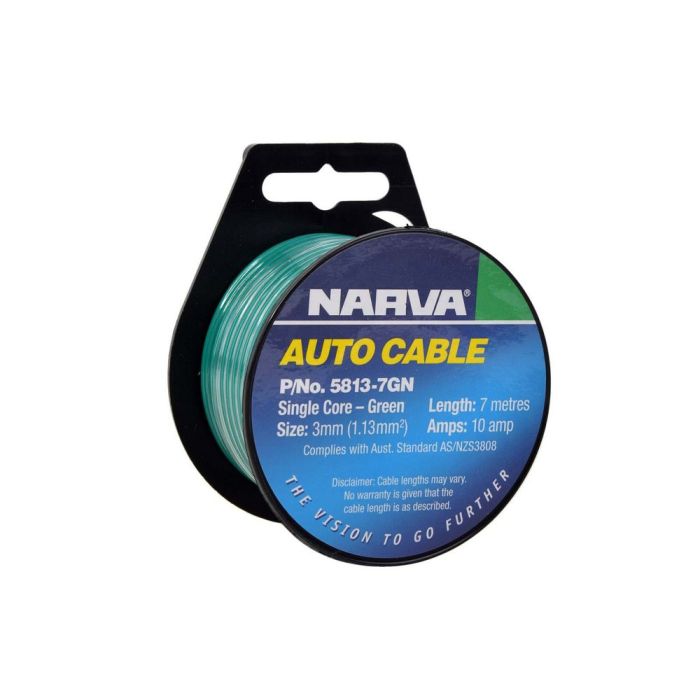 Narva 10A 3mm Green Single Core Cable (7M) | 58137GN - Home of 12 Volt Online