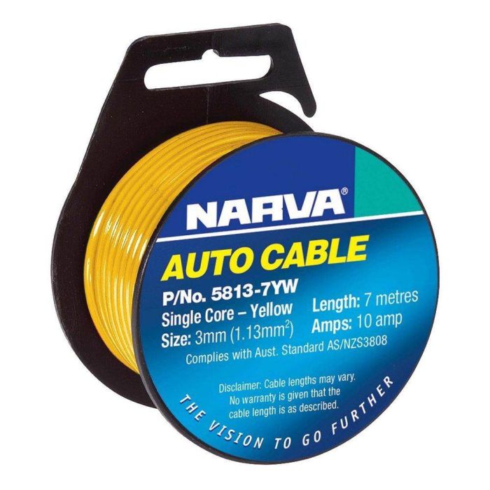 Narva 10A 3mm Yellow Single Core Cable (7M) | 5813-7YW - Home of 12 Volt Online