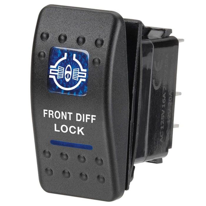 Narva "12 Volt Illuminated Off/On Sealed Rocker Switch with ""Front Diff Lock"" Symbol (Blue)" | 63136BL - Home of 12 Volt Online