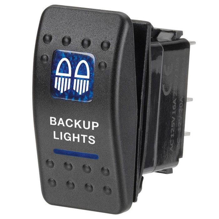 Narva "12 Volt Illuminated Off/On Sealed Rocker Switch with ""Backup Lights"" Symbol (Blue) | 63142BL - Home of 12 Volt Online