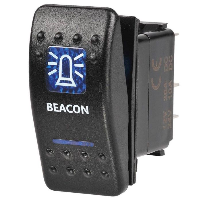 Narva 12 Volt Illuminated Off/On Sealed Rocker Switch with "Beacon" Symbol (Blue) | 63147BL - Home of 12 Volt Online