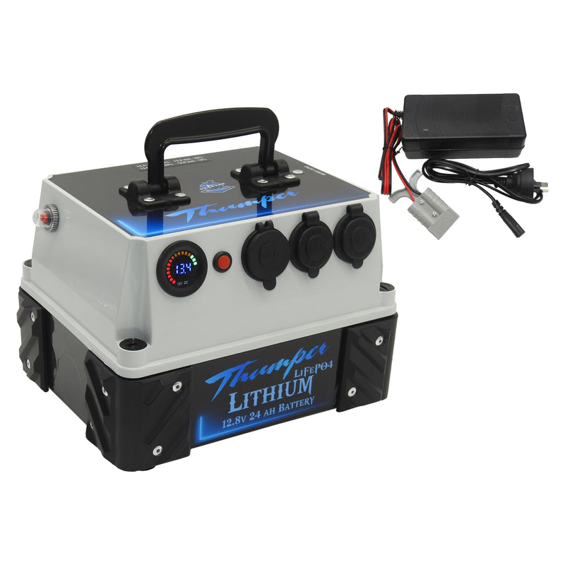 Thumper Lithium 24 AH Battery Pack 5A in line cigarette DC Battery Charger | BATL-24W