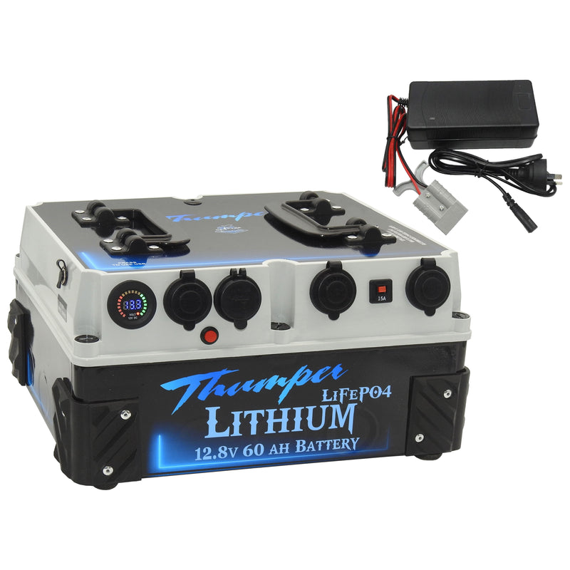 Thumper Lithium 60 AH Battery Pack 5A in line cigarette DC Battery Charger | BATL-60W