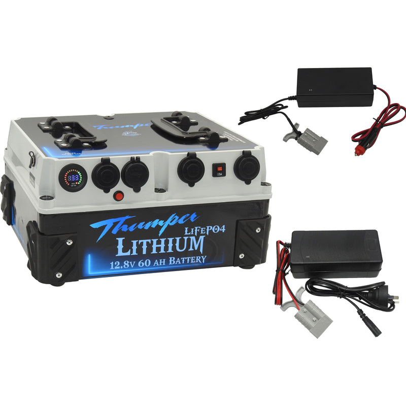 Thumper Lithium 60 AH Battery Pack 5A in line cigarette DC Battery Charger | BATL-60W