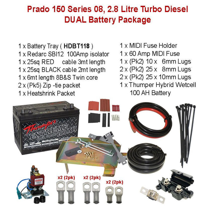 Dual Battery Package Tray SBI12 + Battery | Suit Prado 150 Series 08 2.8 Litre Turbo Diesel | HDBT118 - Home of 12 Volt Online