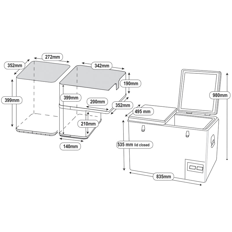 National Luna 72L Legacy Twin Bin, Double Door, Dual Control Stainless Steel Fridge Freezer with Anderson lead