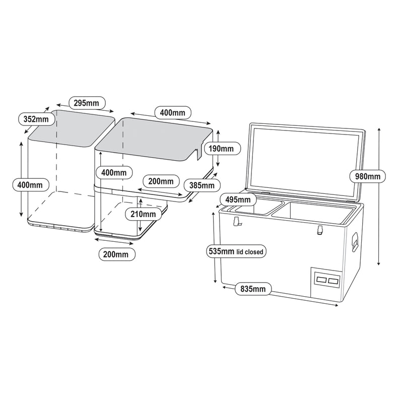 National Luna 90L Legacy Twin Bin, Single Door Dual Control Stainless Steel Fridge Freezer with Anderson lead