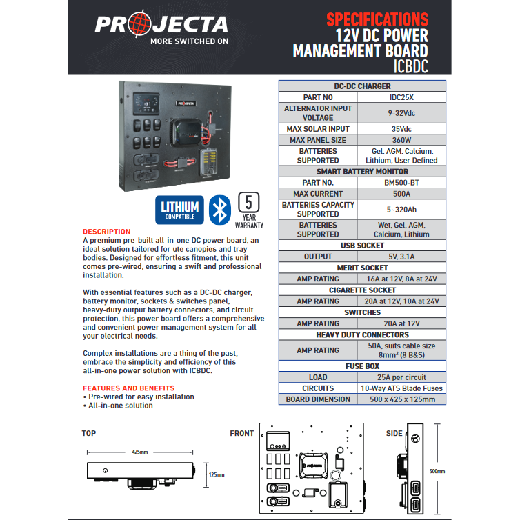 Projecta 12 Volt DC Power Management Board 4WD Canopy Includes IDC25X | ICBDC - Home of 12 Volt Online