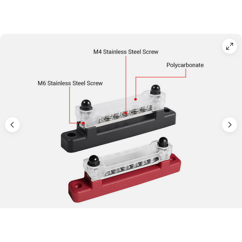 6 Screw Point Terminal Bus Bar M6 100Amp Black or Red - Home of 12 Volt Online