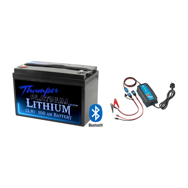 Deep Cycle Lithium 100AH Battery Plus 10 Amp 240 Volt Battery Charger Options