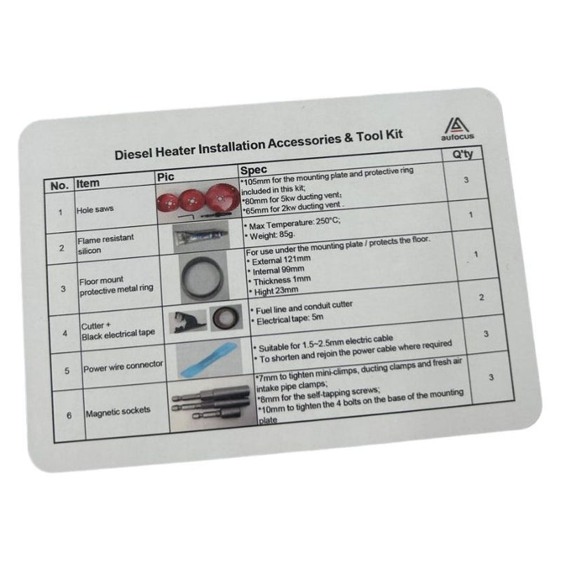 AUFOCUS Installation Accessories Tool Kit Suit Diesel Heater 2KW