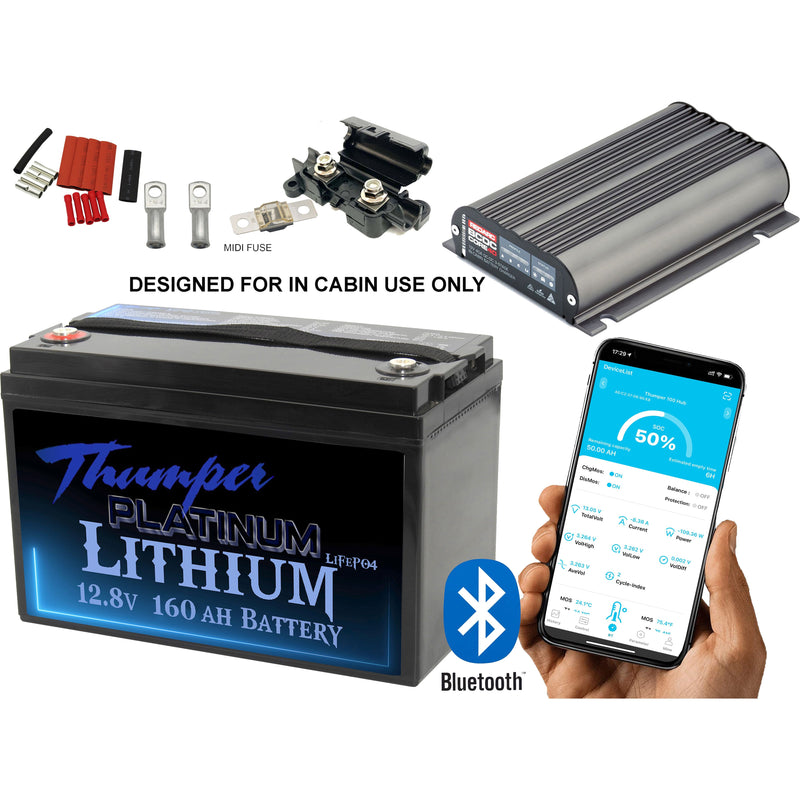 Thumper Lithium 160 AH Bluetooth & REDARC Core 40A BCDCN1240 DC-DC & MIDI Fuse, Lugs & Heatshrink