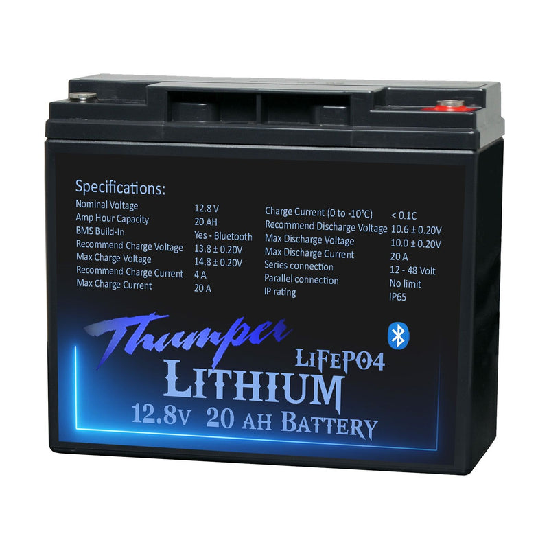 Thumper Lithium 20 AH LiFePO4 Battery with Bluetooth monitoring   TL-20BT