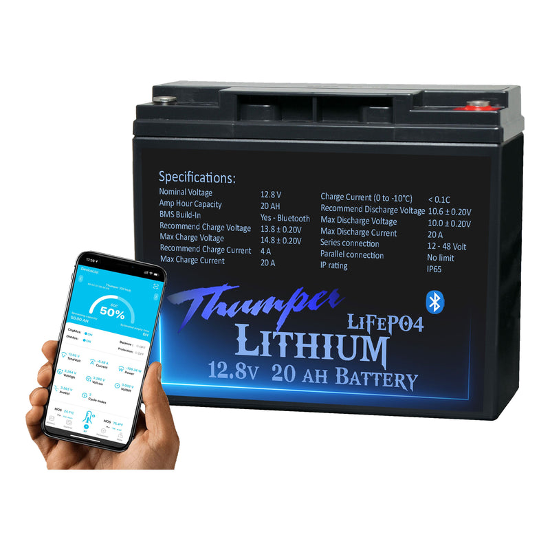 Thumper Lithium 20 AH LiFePO4 Battery with Bluetooth monitoring   181 x 77 x 167mm