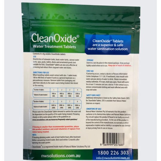 CleanOxide Water Treatment Tank Sanitiser 4gm Tablets 8 Pack