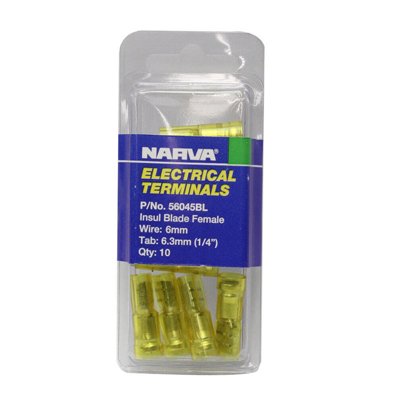 Narva 6.3 X 0.8MM Female Blade Terminal Yellow (10 pack) | 56045BL - Home of 12 Volt Online