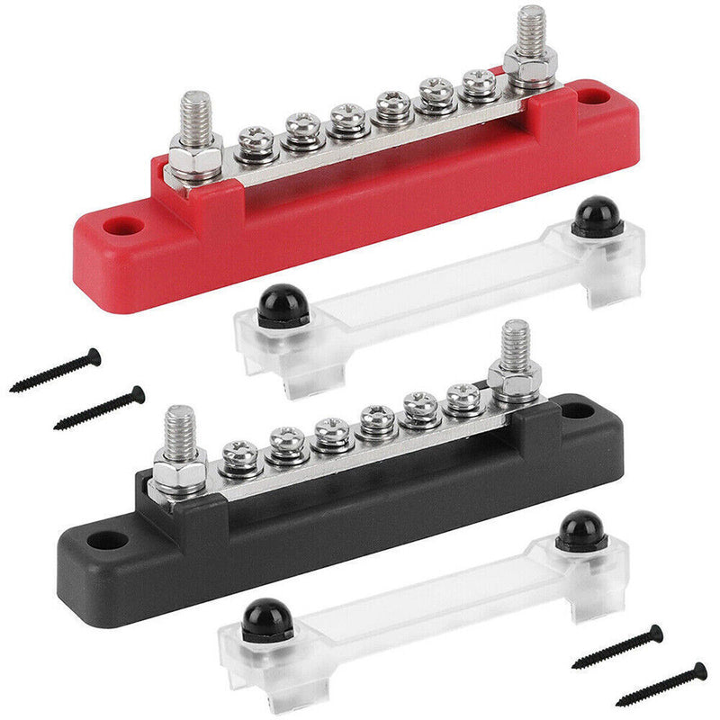 6 Screw Point Terminal Bus Bar M6 100Amp Black or Red - Home of 12 Volt Online