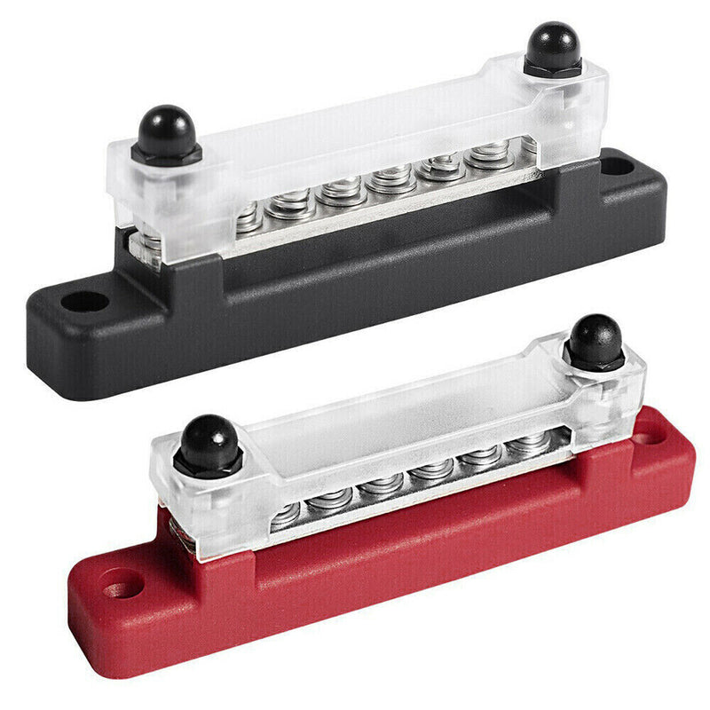 6 Screw Point Terminal Bus Bar M6 100Amp Black or Red - Home of 12 Volt Online